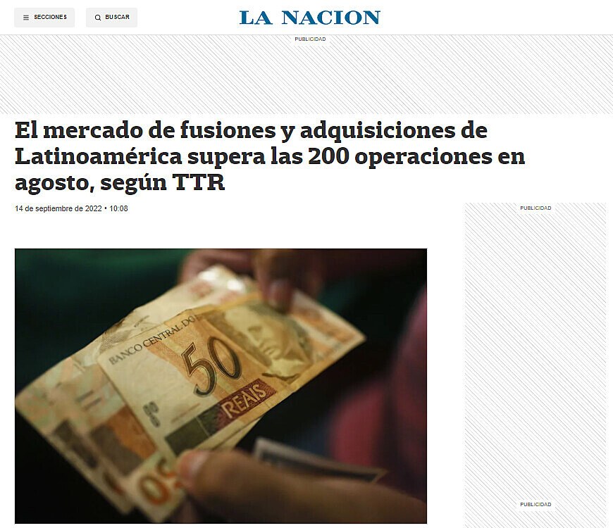 El mercado de fusiones y adquisiciones de Latinoamrica supera las 200 operaciones en agosto, segn TTR